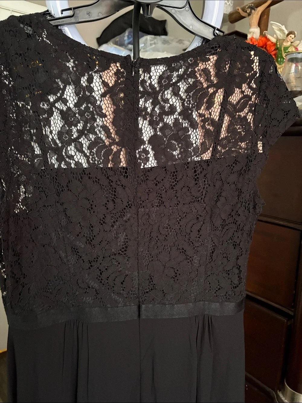 Miusol Black Lace Bodice Midi Dress with Ruffle Detail